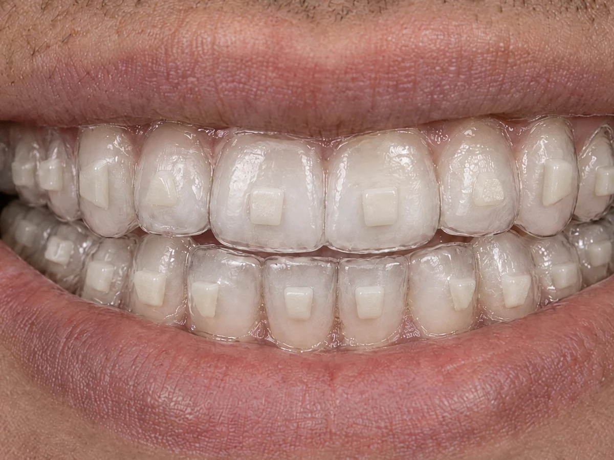 Sonrisa con alineadores transparentes convencionales.